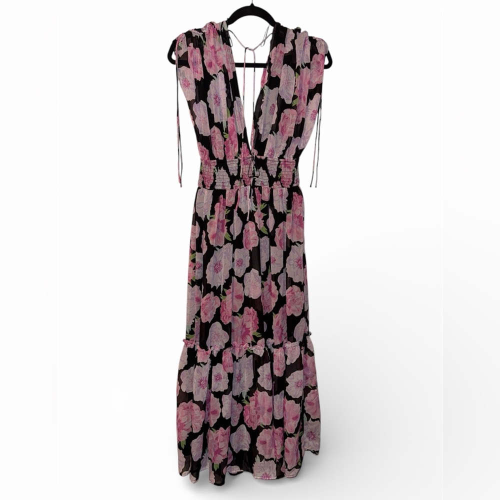 Fashion Nova Black and Pink Floral Maxi Dress